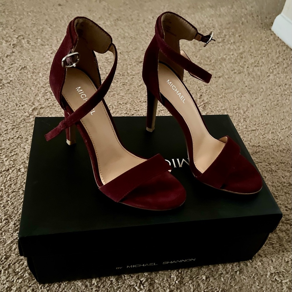 Ankle Strap Heels-Burgundy - Picture 2 of 2